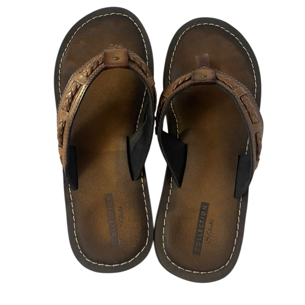 Clarks Brown Leather Flip-Flops